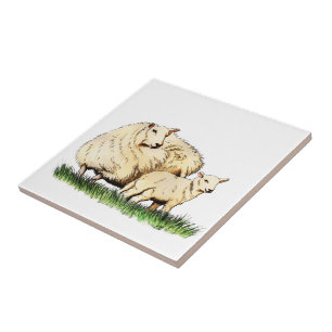 Cerâmica azulejo animal de dois carneiros