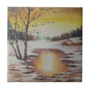 Cerâmica Azulejo Ann Hayes pintando cena de inverno