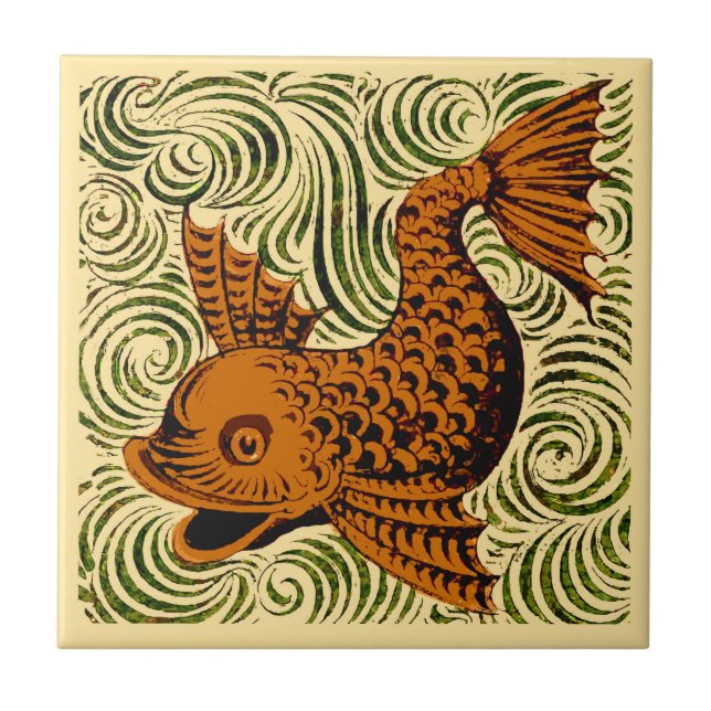 Cerâmica Azulejo Antigo de Peixe Arte Antiga de Morgan (Frente)