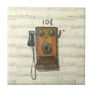Cerâmica azulejo antigo do telefone de pagamento da parede