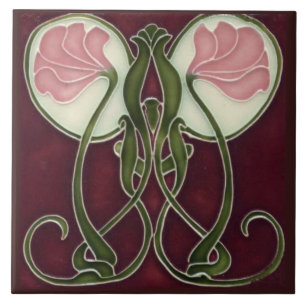 Cerâmica Azulejo Art Nouveau - Cabeças de Flores Rosa