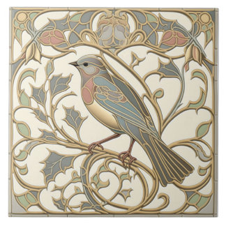 Cerâmica Azulejo Art Nouveau com Desenho de Ave em Mosaico