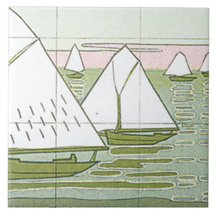 Cerâmica Azulejo Arte Náutico em Pastel de Barcos à Vela An