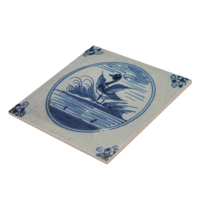Cerâmica Azulejo azul antigo de Delft - pato na água (Lateral)