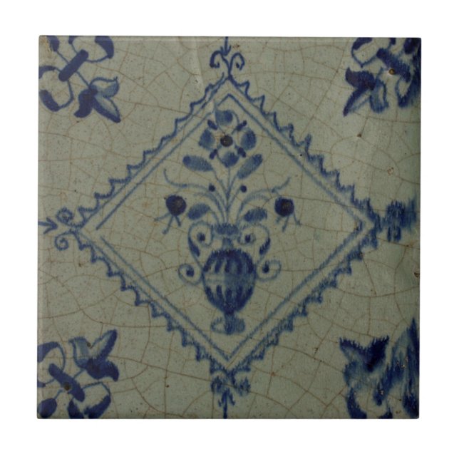 Cerâmica Azulejo azul de Delft - vaso com flores e buquê (Frente)