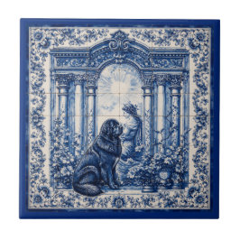 Cerâmica Azulejo Azul e Branco de Jardim com Mural de Newfo