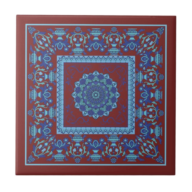 Cerâmica Azulejo Azul E Vermelho De Padrão Islâmico (Frente)