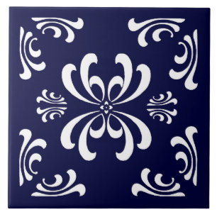 Cerâmica Azulejo azul escuro e branco do Flourish de