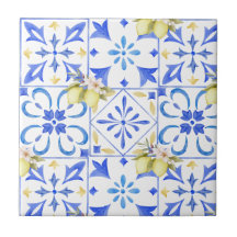 Azulejo Azul Francês País Padrão de Limão Cerâmico