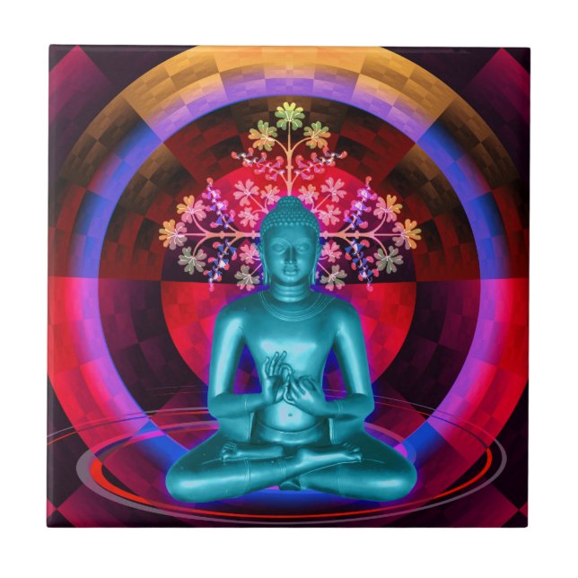 Cerâmica Azulejo azul Meditating de Buddha (Frente)