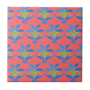 Cerâmica Azulejo azul, verde, vermelho do teste padrão de