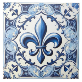 Cerâmica Azulejo Blue Fleur de Lis - Azulejo cerâmico com b