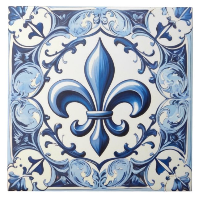 Cerâmica Azulejo Blue Fleur de Lis - Azulejo cerâmico com b (Frente)