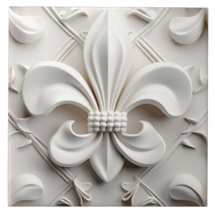 Cerâmica Azulejo Branco Fleur De Lis