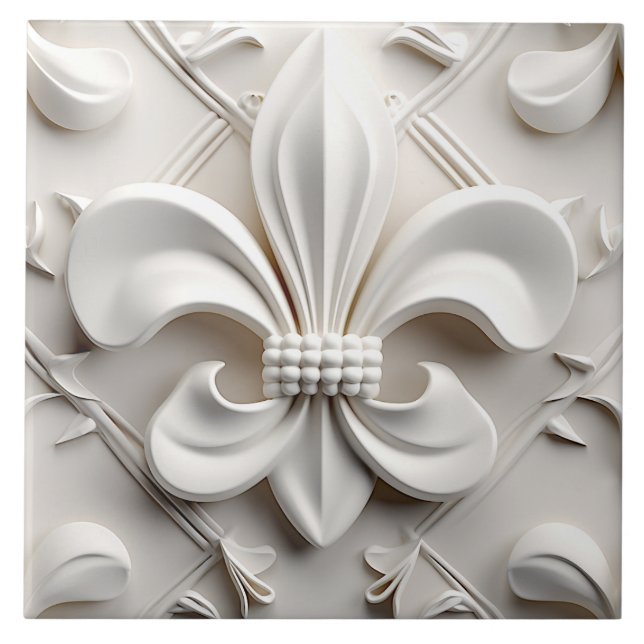 Cerâmica Azulejo Branco Fleur De Lis (Frente)