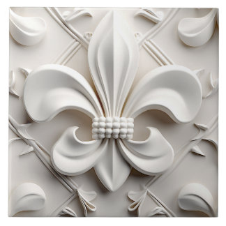Cerâmica Azulejo Branco Fleur De Lis