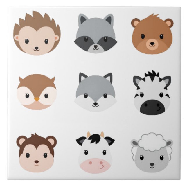 Cerâmica Azulejo - Cabeças de Bebês Animais 2 (Frente)