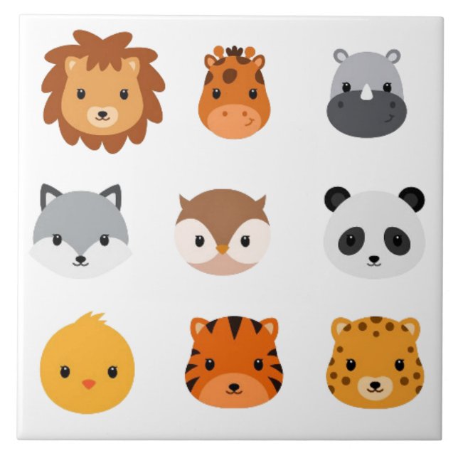 Cerâmica Azulejo - Cabeças de Bebês Animais 3 (Frente)
