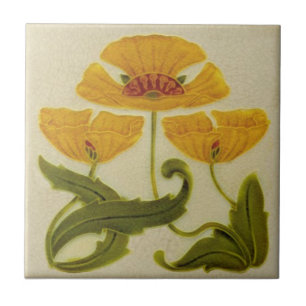 Cerâmica Azulejo - Cabeças de Flores Amarelas Art Nouveau