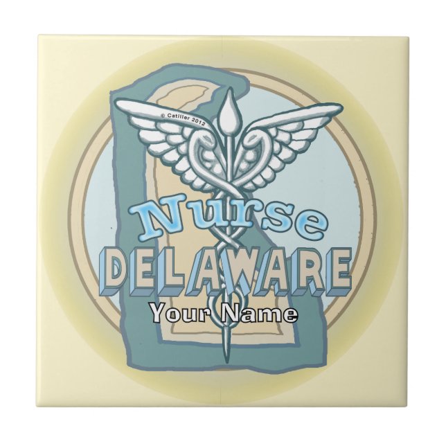 Cerâmica Azulejo Caduceu da Enfermeira de Delaware (Frente)