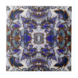 Cerâmica Azulejo Caleidoscópio de Folhas Azuis