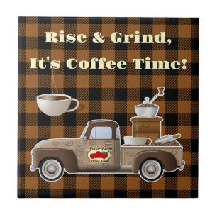 Cerâmica Azulejo Caminhão de Café Rise and Grind