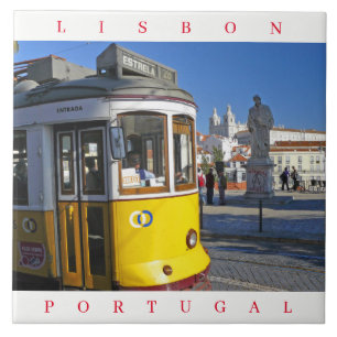 Cerâmica azulejo cerâmico amarelo de elétrico de Lisboa