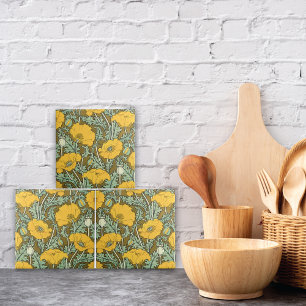 Cerâmica Azulejo Cerâmico Amarelo Vintage de Papoulas Verne
