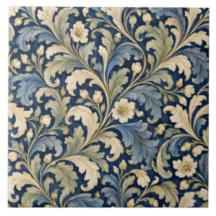 Cerâmica Azulejo Cerâmico Botânico de Acanto Azul-Marinho V