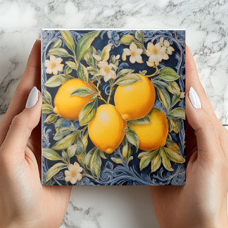 Cerâmica Azulejo Cerâmico Botânico de Limão Barroco com Vol