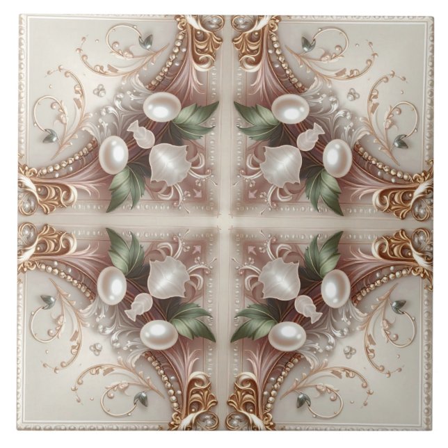 Cerâmica Azulejo Cerâmico com Enfeites de Pérola (Frente)