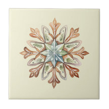 Azulejo cerâmico com floco de neve de aquarelas