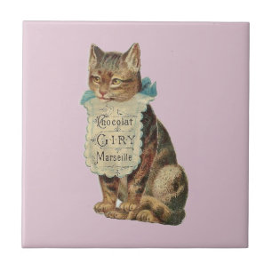 CERÂMICA AZULEJO CERÂMICO COM GATO "CHOCOLAT" DE VINTAGEM