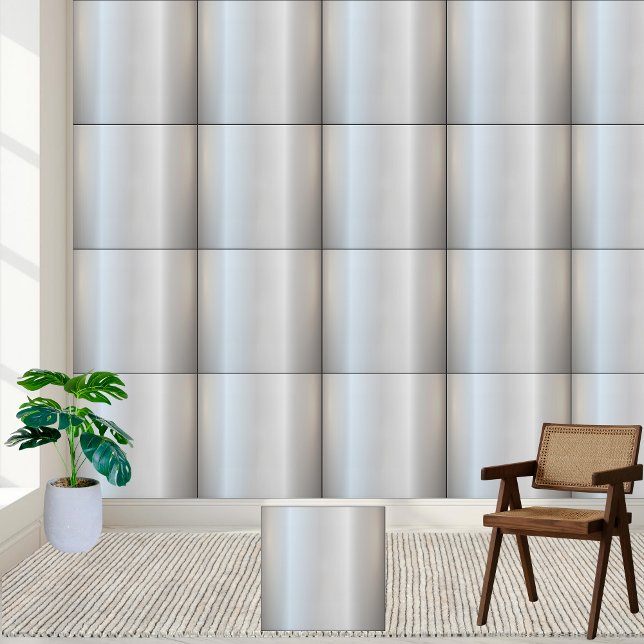 Cerâmica Azulejo cerâmico com gradiente de prata metálico m (Modern Metallic Silver Gradient Ceramic Tile)