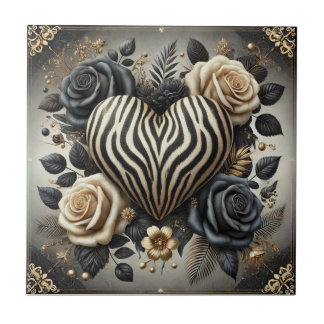 Cerâmica Azulejo Cerâmico Coração de Zebra e Rosa Glam