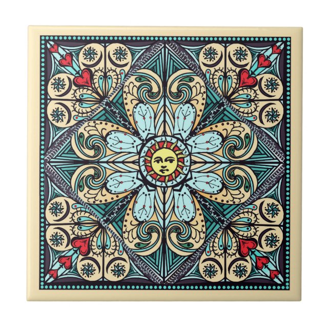 Cerâmica Azulejo cerâmico da arte da mandala de Sun do (Frente)