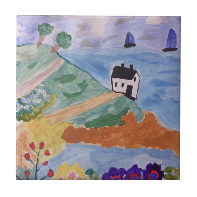 Cerâmica Azulejo cerâmico da Costa e Flores de Verão (Frente)