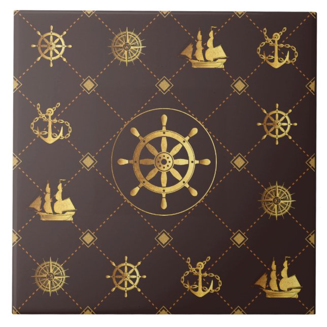 Cerâmica Azulejo cerâmico da roda de navio Dourada (Frente)