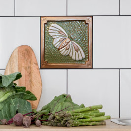 Cerâmica Azulejo cerâmico de arte Moth, verde e cobre