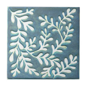 Cerâmica Azulejo cerâmico de artesão, folhas azuis e branca