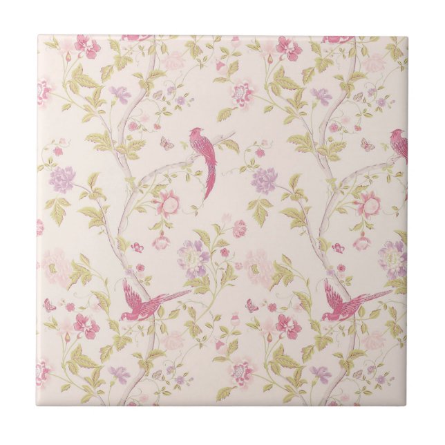 Cerâmica Azulejo cerâmico de aves orientais e ramificações (Frente)