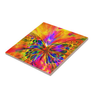 Cerâmica Azulejo Cerâmico de Borboleta Colorida Abstrata