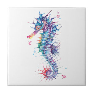 Cerâmica Azulejo Cerâmico de Cavalo-Marinho em Aquarela Ele