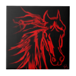 Cerâmica Azulejo cerâmico de cavalo vermelho