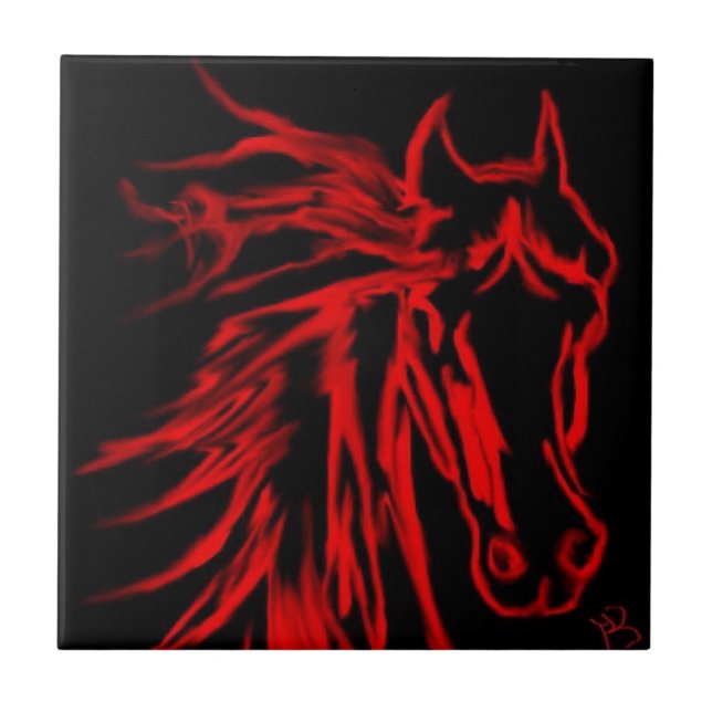 Cerâmica Azulejo cerâmico de cavalo vermelho (Frente)