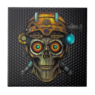Cerâmica Azulejo Cerâmico de Caveira Cyborg Steampunk