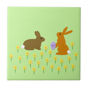 Cerâmica Azulejo cerâmico de coelhos de Páscoa e Daffodils