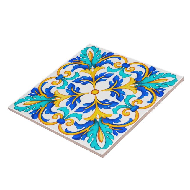 Cerâmica Azulejo cerâmico de estilo floral mediterrânico. (Lateral)
