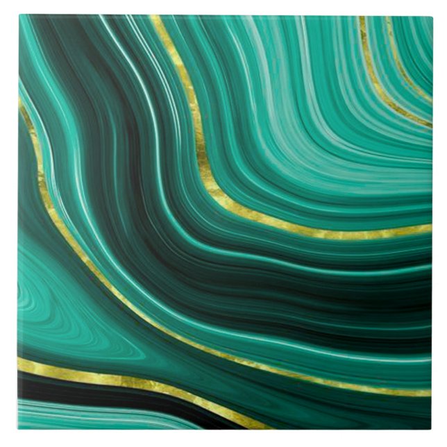 Cerâmica Azulejo cerâmico de estilo geode verde e Dourado. (Frente)