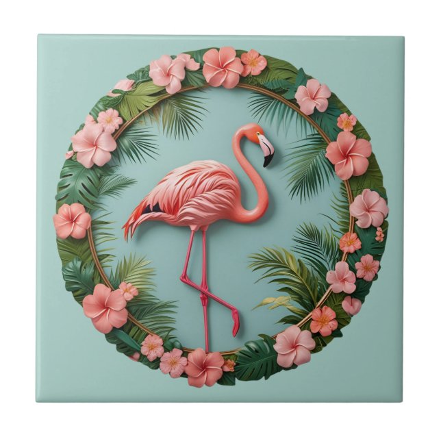 Cerâmica Azulejo Cerâmico de Flamingo Equilibrista Tropical (Frente)